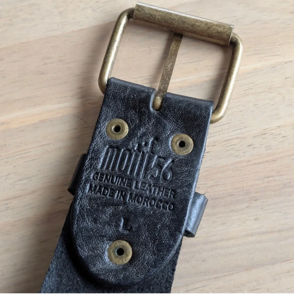 MOTIF 56 Black Leather Studded‎ Wide Waist Belt Boho Woven Women's Large